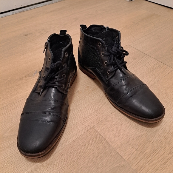 FREEBIRD Men's Black Lace Up Leather  Side Zip Ankle Orion Moto Boot Size 9 - Picture 3 of 11